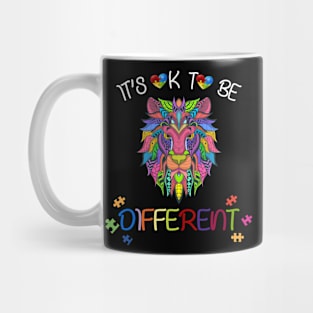 Autism Awareness Shirt It's OK to be different Colorful Lion Mug